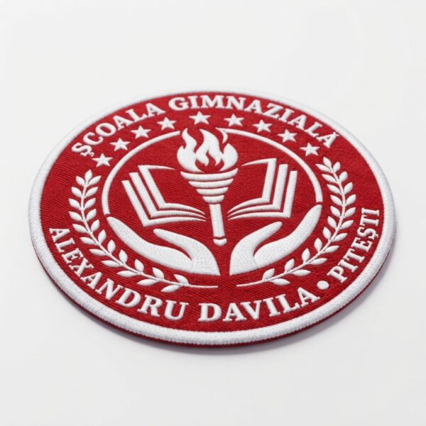 Școala Gimnazială Alexandru Davila Pitești Roșu sigla brodată
